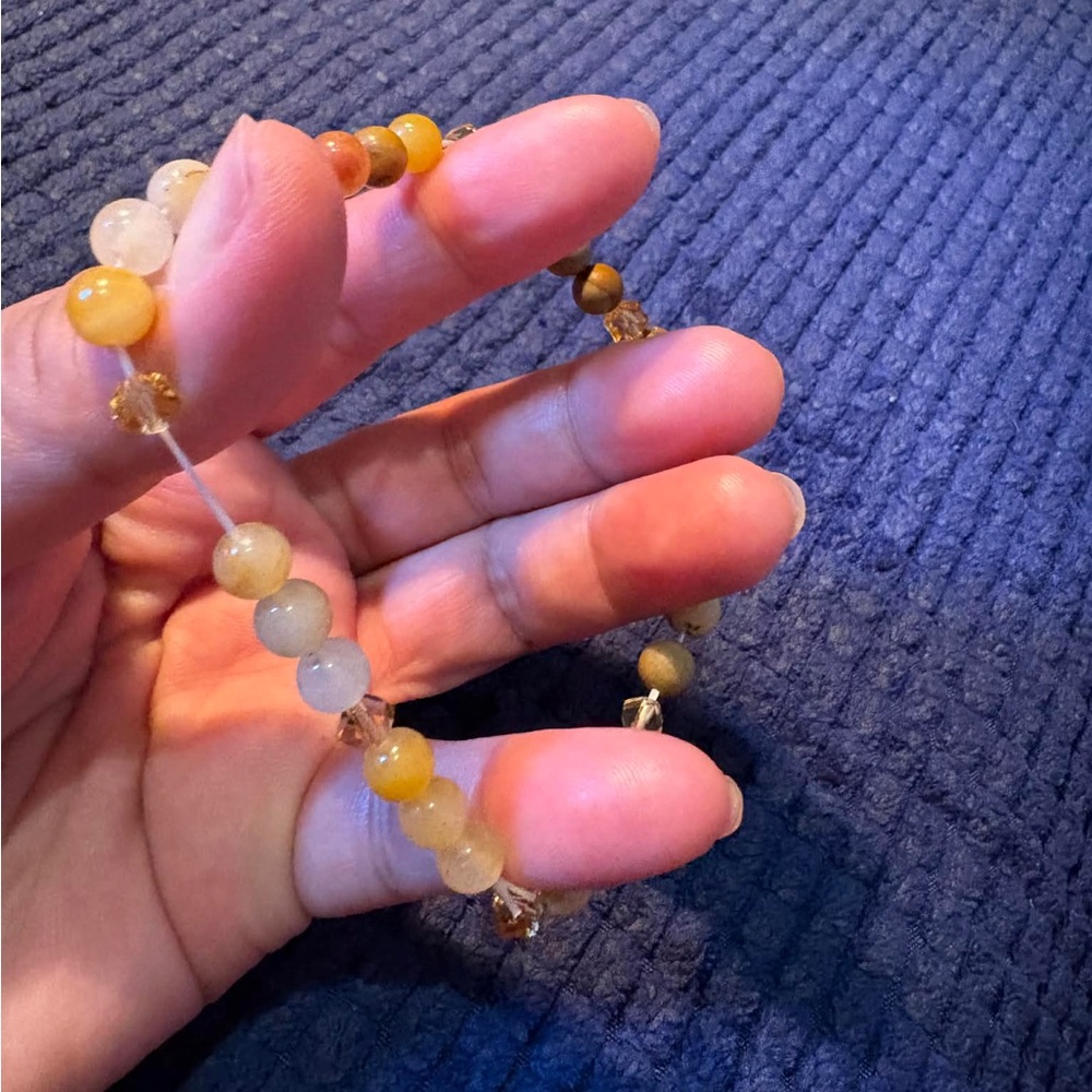 Handmade Yellow and Cream Beaded Stretch Bracelet - Women Jewelry
